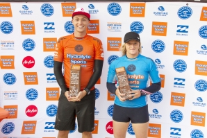 Caption: Kai Tandler and India Robinson have won the 2018 Hydralyte Sports Pro Junior on the Gold Coast today. Credit: © WSL / John Andrews