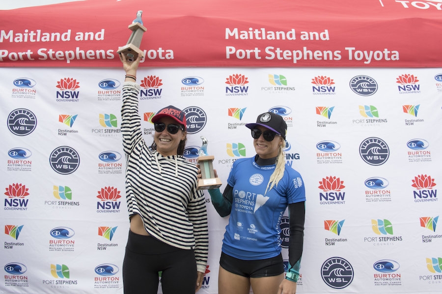  Caption: Johanne Daefay is chaired to victory at the Port Stephens Toyota NSW Pro Women&#039;s QS6,000. Credit: © WSL / Ethan Smith