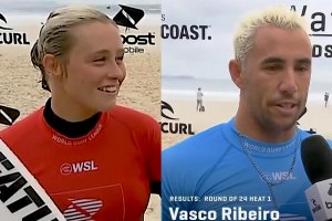 Yolanda e Vasco falam ao webcast após as respectivas vitórias nos seus heats