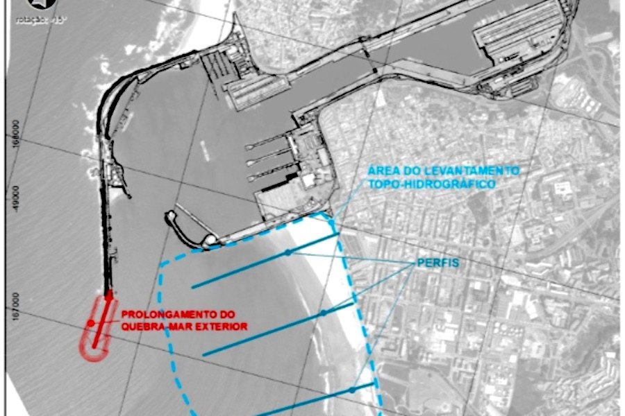 imagem do projeto de prolongamento do molhe que irá bloquear parte da ondulação em Matosinhos