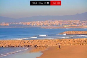 Costa da Caparica esta manhã. Frame live cam Surftotal.com