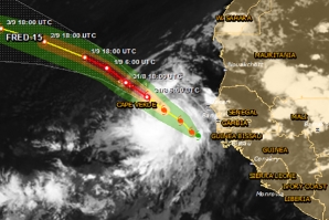 Mapa que mostra as áreas afectadas pela tempestade tropical.