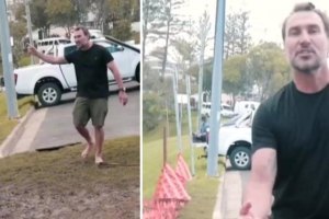 Joel Parkinson envolve-se numa discussão aquecida com moradores de Queensland, na Austrália