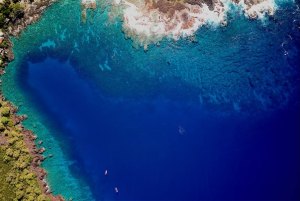 A Baía de Hōnaunau, no Havai, em 25 de janeiro de 2020. As populações de ouriços-do-mar estão a aumentar drasticamente na baía, colocando em risco o recife de coral, segundo um novo estudo.