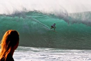 Balaram Stack na Praia do Norte, o ano passado. 